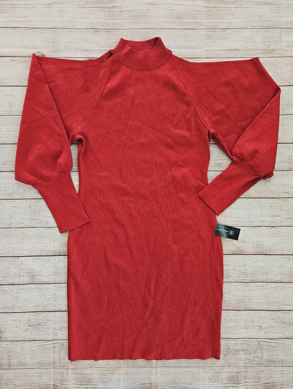 INC International Concepts Red Long-Sleeve Mock-Neck Bodycon Dress